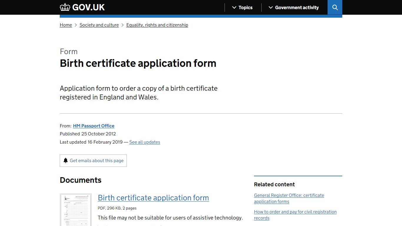 Birth certificate application form - GOV.UK