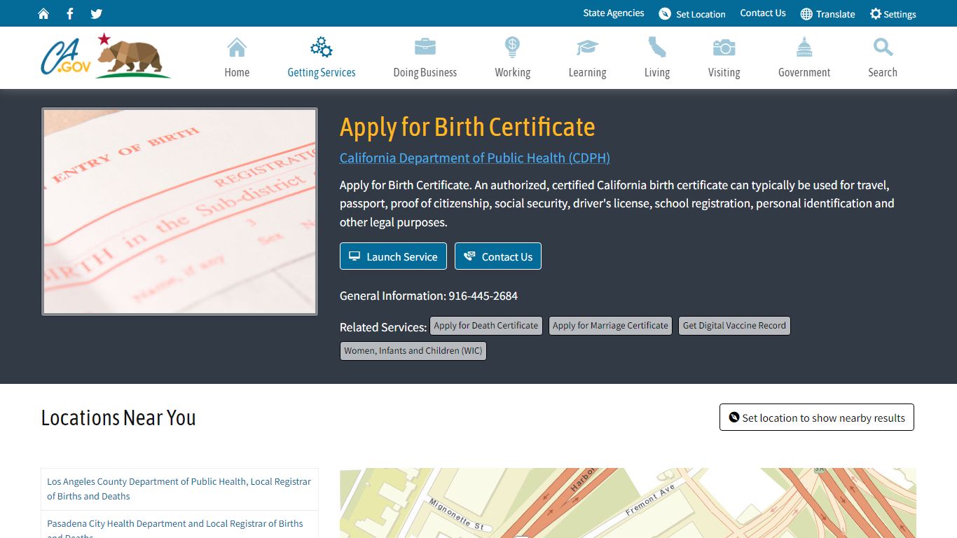 Apply for Birth Certificate - California